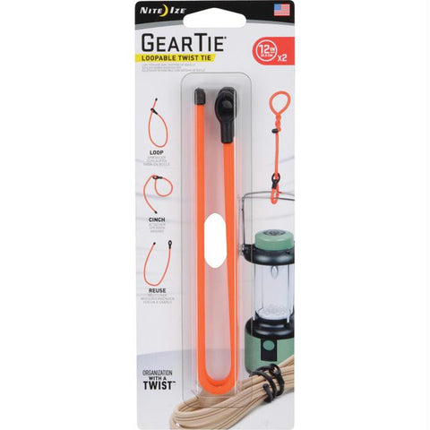 Gear Tie Loopable 12"-org 2pk