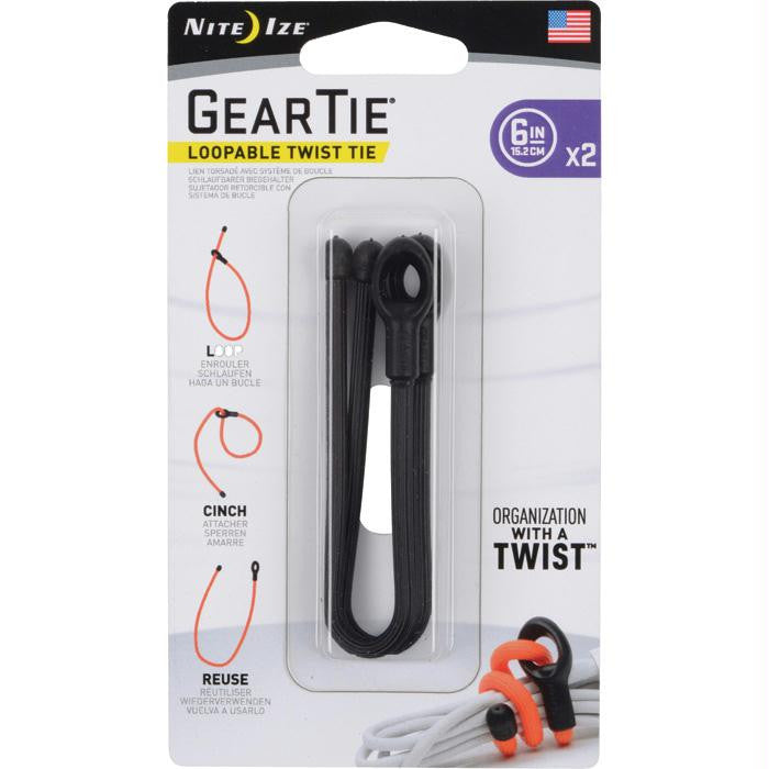Gear Tie Loopable 6"-blk 2pk