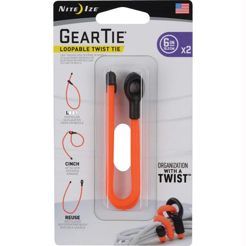 Gear Tie Loopable 6"-org 2pk