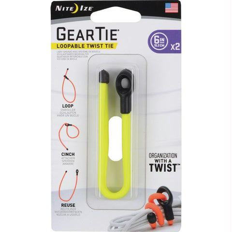 Gear Tie Loopable 6"-yel 2pk